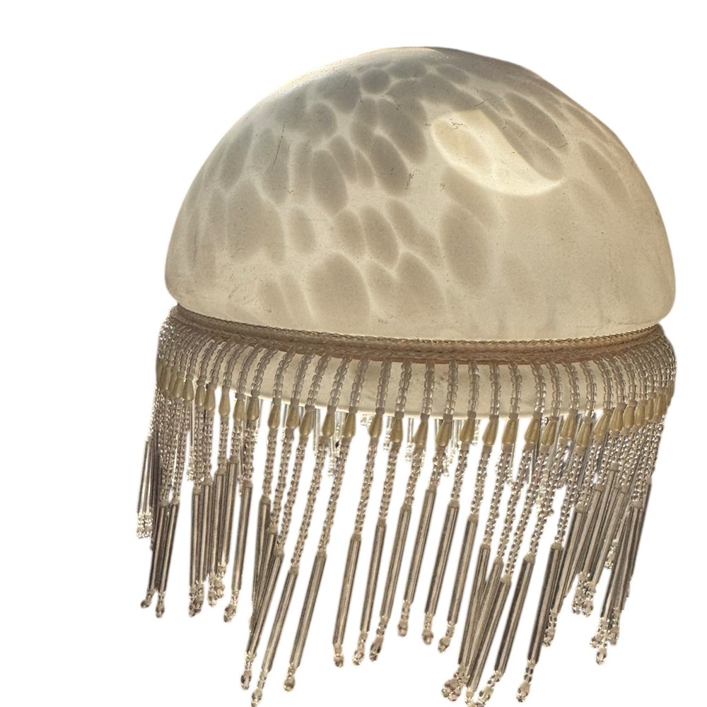 Vintage Victorian slag glass Cream and Gold Fringe Lampshade